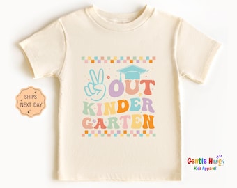 Peace Out Kindergarten Kids  Shirt, Retro Last Day of School Toddler Tee, Kinder Grad Shirt, End of Year Gift for Kids, Preschool Graduation