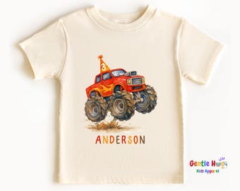 Personalized Monster Truck Birthday Kids Shirt, Custom Race Car Toddler Tee, Vehicle Party Outfit, Cool Truck Lovers Birthday Gift