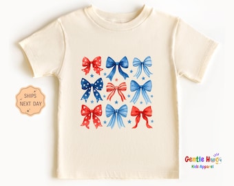 4th of July Coquette Girls Kids Shirt - Retro Coquette Style Toddler Tee - Funny Patriotic Toddler Shirt - Cute 4th of July Kids Gift