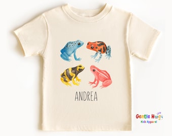 Personalized Poison Dart Frog Toddler Tee, Custom Kids Name Frog Kids Shirt, Cute Amphibian Lover Toddler Shirt, Birthday Gift for Kids