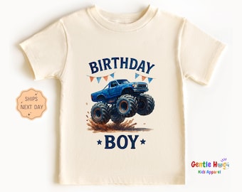 Monster Truck Kids Birthday Shirt, Big Truck Toddler Shirt, Cute Birthday Kids Tee, Birthday Gifts For Boys, Retro Monster Truck Toddler Tee