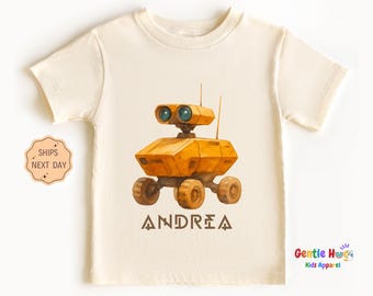 Personalized Space Robot kids Shirt - Custom Sci-Fi Toddler for Tee - Cute Robot Lover Kids Tee - Natural Toddler Tee - Birthday Kids Gift