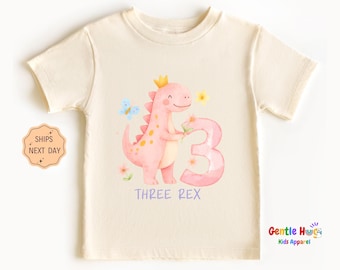 Girls Dinosaur Birthday Kids Shirt, Three Rex Toddler Tee, Cute 3rd Birthday Toddler Shirt, Gift For Girls, Funny Dino Birthday Outfit