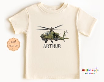Custom Helicopter Toddler Shirt, Personalized Aviation Name Tee, Pilot Gift for Kids, Military Helicopter Kids Shirt