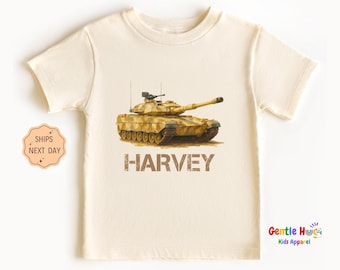 Tank Toddler Shirt, Custom Military Tank Kids Shirt, Cute Personalized Tank Kids Tee, Tank Lover Kids Shirt, Retro Natural Toddler Tee Gift
