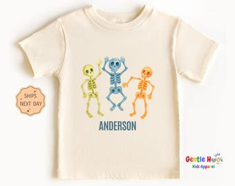 Skeletons Toddler Custom Halloween Shirt, Personalized Name Halloween Kids Shirt, Funny Skeleton Kids Tee, Boy Spooky Toddler Tee, Best Gift