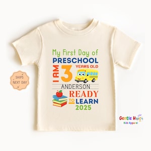 Custom First Day Preschool Shirt - Personalized Toddler Back to School Tee - Pre-K Name Shirt for Boys -School Vibes Outfit - School Gift