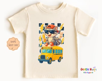 Raccoon School Bus Kids Shirt, Retro First Day School Toddler Shirt, Cute Preschool Graphic Kids Tee, Back to School Outfit