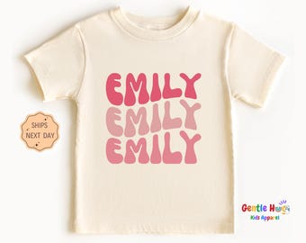 Personalized Girls Name Toddler Shirt, Groovy Toddler Tee, Custom Retro Kids Name Shirt, Natural Toddler Tee, Cute Custom Birthday Kids Gift