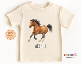 Custom Horse Name Kids Shirt, Personalized Western Horse Tee for Kids, Equestrian Gift, Cowboy Toddler Shirt, Wild West Toddler Tee
