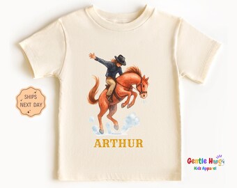 Personalized Cowboy Kids Shirt, Custom Bucking Bronco Horse Kids Shirt, Western Ranch Birthday Party Outfit, Wild West Kids Gift