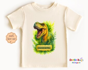 Custom T-Rex Dinosaur Kids Shirt - Personalized Kids Dino Tee with Name - Dino Lover Toddler Shirt - Cute Birthday Kids Gift