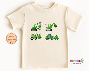 St Patrick's Day Truck Cute Toddler Shirt, Shamrock Truck Kids Shirt, First Construction Excavator Natural Toddler Tee, Best Gift