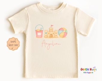 Personalized Sandcastle Girl Shirt, Custom Summer Name Tee for Girls, Cute Vacation Kids Shirt, Fun Beach Gift for Girls