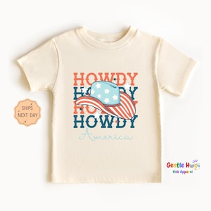 Howdy America Kids Shirt, 4th of July Cowboy Toddler Tee, Western Toddler Patriotic Shirt, Shirt, 4th of July Kids Gift, Retro Kids Tee