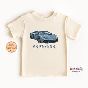 Personalized Car Shirt for Kids, Custom Name Super Car Toddler Tee, Funny Natural Boys Toddler Shirt, Car Lover Birthday Gift Tee