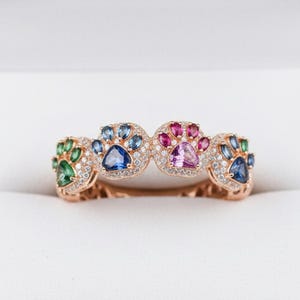 Multi Color Dog Paw Ring, Cute Pet Ring, Multi Shape CZ Stone Wedding Ring, Gift For Animal Lover's, Gemstone Dog Paw Ring, Anniversary Gift