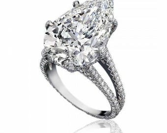 Anello di fidanzamento con moissanite a taglio a pera e diamanti, anello in oro bianco con gambo diviso, anello da sposa, anello di proposta per lei, anello regalo di San Valentino