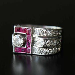 Old European Cut CZ Stone Men's Ring, Antique Vintage Inspired Ring, Art Deco Ruby Gemstone Ring, Edwardian Jewelry, Birthday Gift For Him