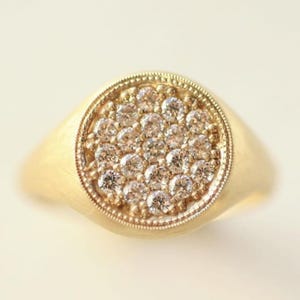 14K Yellow Gold Wedding Ring, Round Moissanite Diamond Unisex Ring, Men's Or Women's Engagement Ring, Pave Set Signet Ring, Christmas Gift