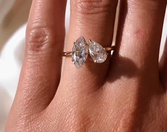 Toi Et Moi Zwei Stein Ring, Verlobungsring für Frauen, Hochzeitsvorschlag Ring, Moissanite Diamant Ring, Jubiläumsgeschenk
