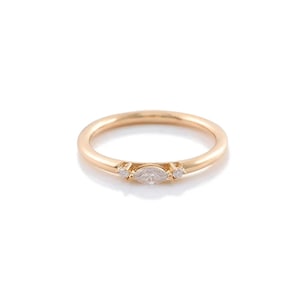Dainty Marquise & Round Cut Moissanite Diamond Ring, Minimalist Three Stone Ring, Trilogy Engagement Ring, Delicate Ring, Daily Wear Ring