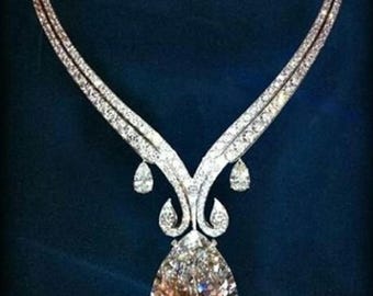 Teardrop Party Wear Necklace, Pear & Round CZ Stone Wedding Necklace, Engagement Necklace For Her, Designer Bridal Necklace, Gift For Her