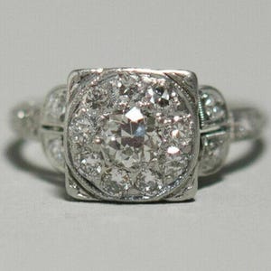 Cluster Vintage Style Art Deco Ring, Old European Cut Moissanite Diamond Wedding Ring, Antique Edwardian Engagement Ring, Anniversary Gift