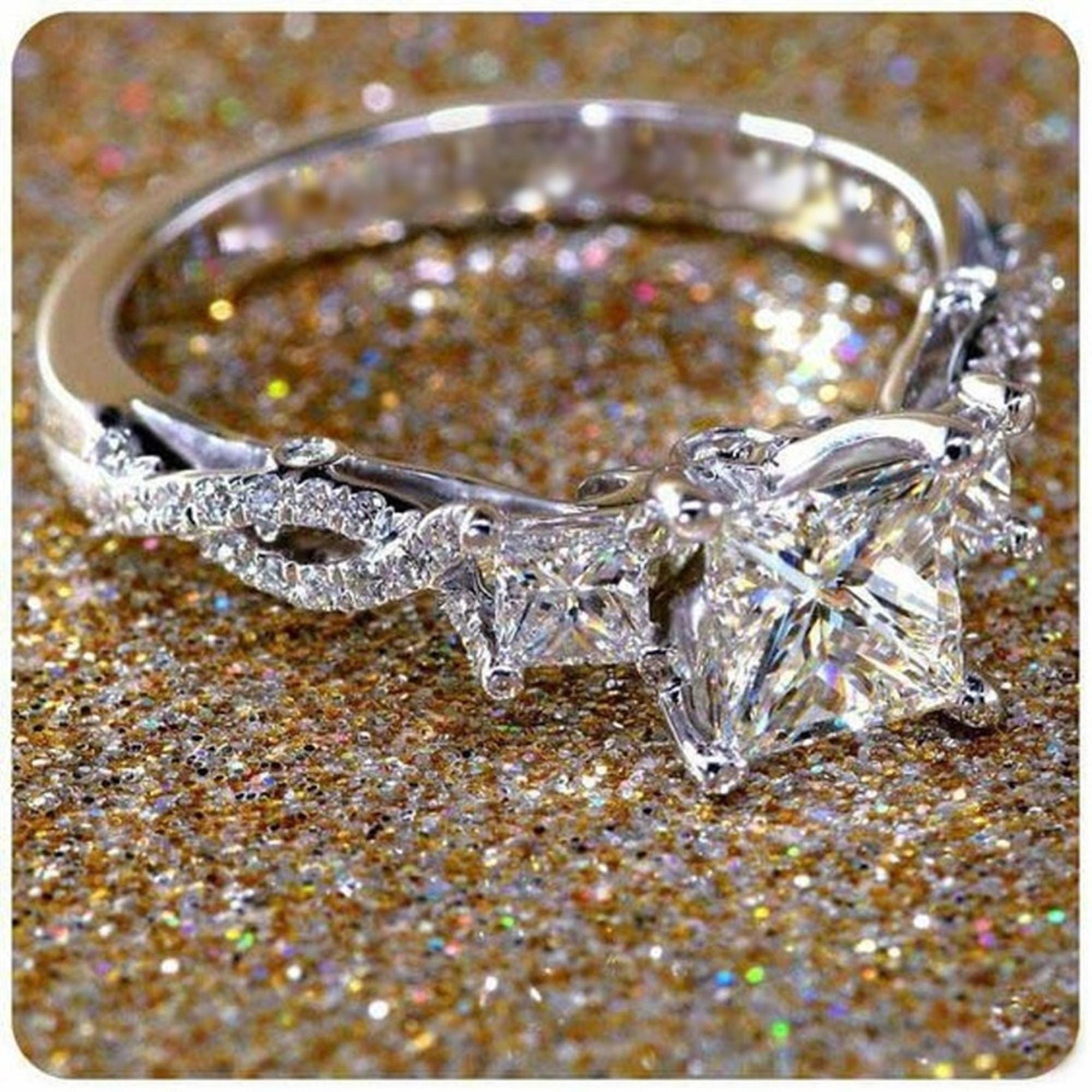 Charming Princess Cut Moissanite Diamond Twisted Shank Ring, Three Stone Engagement Ring, Wedding Bridal Ring For Woman, Anniversary Gift