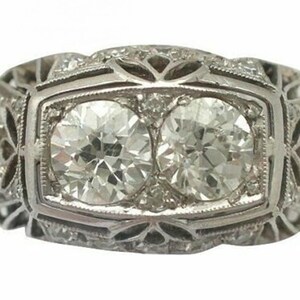 Anillo retro con dos diamantes de moissanita de corte europeo antiguo, anillo de estilo vintage para madre, anillo de boda eduardiano antiguo, anillo de mediados de siglo para mamá