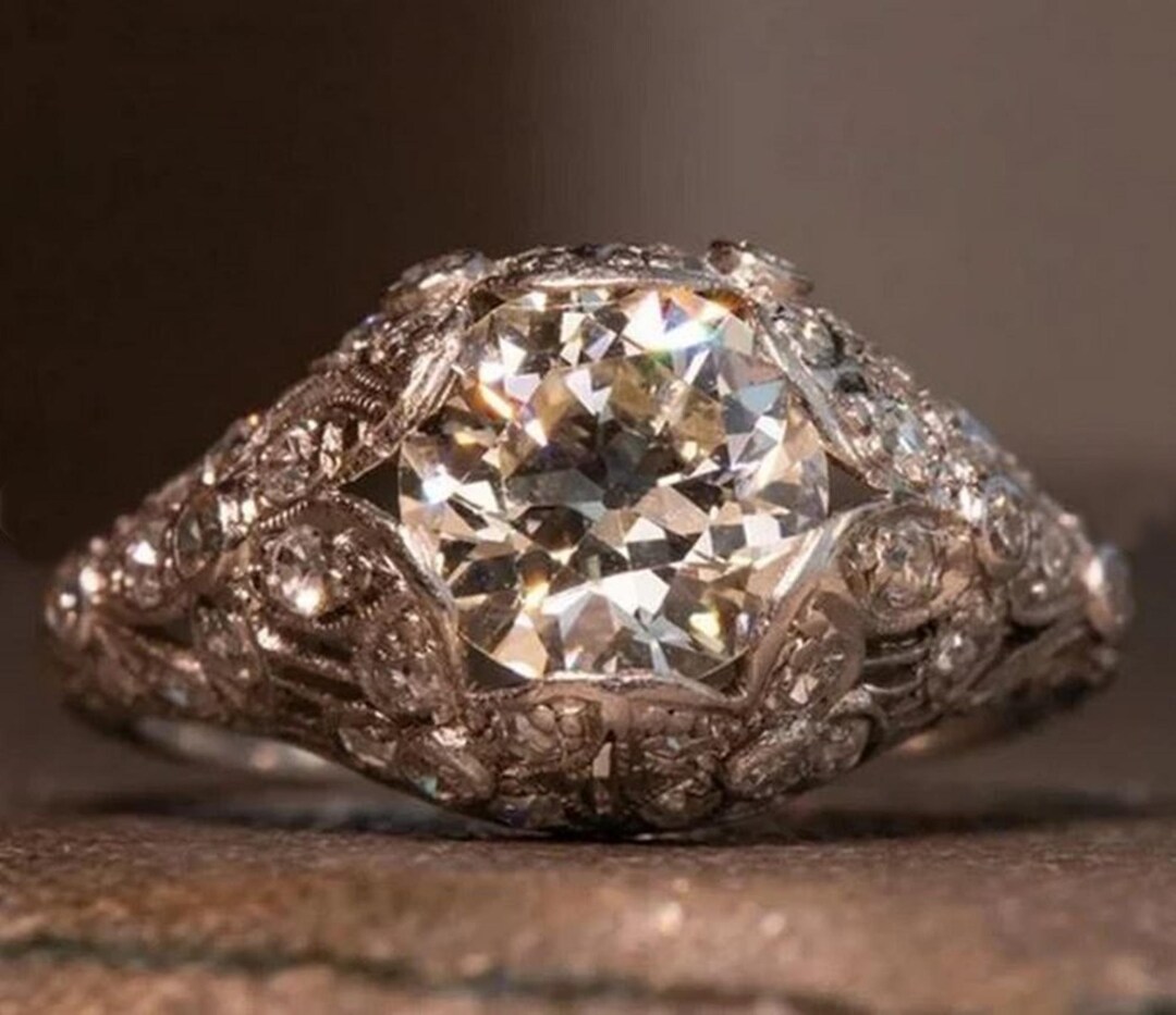 Old Lady Rings Antique Art Deco Wedding Ring, Old European Cut Moissanite Diamond ...