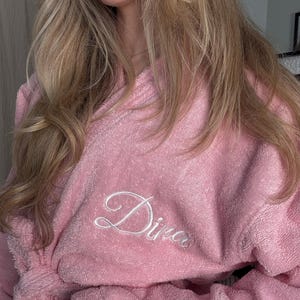 Personalized Pink Terry Cotton Bathrobe, Embroidered Logoed Turkish Spa Robe