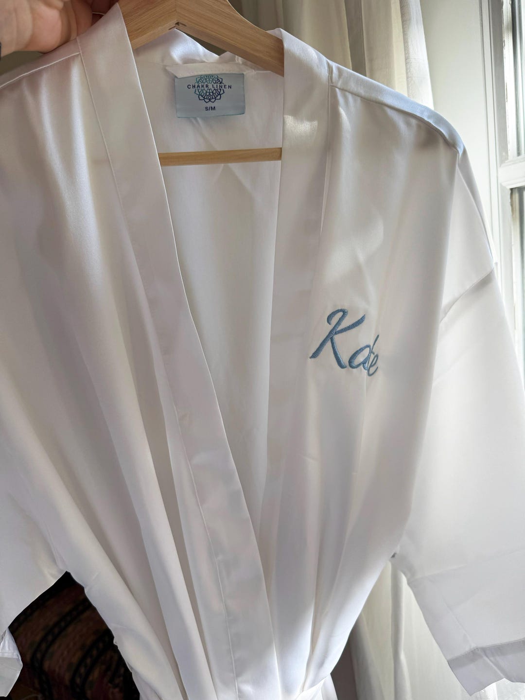 Embroidered White Robe Personalized White Satin Bridesmaid Robe, Custom Embroidered Robe for ...