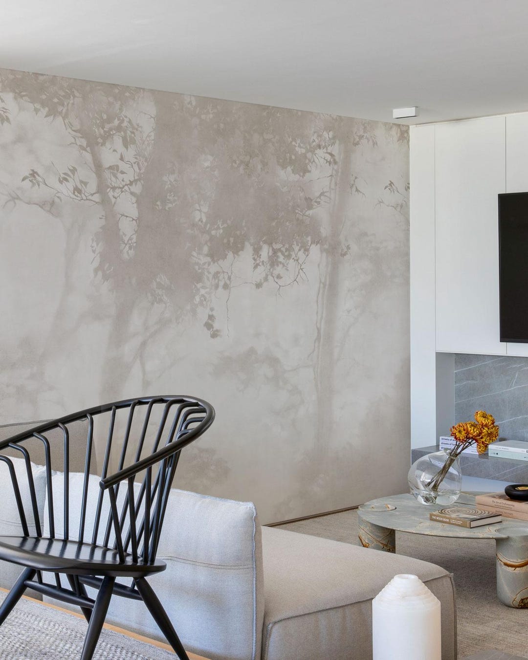 Neutral Forest Neutral Forest Wallpaper, Japandi Tree Landscape, Beige Botanical Wall ...