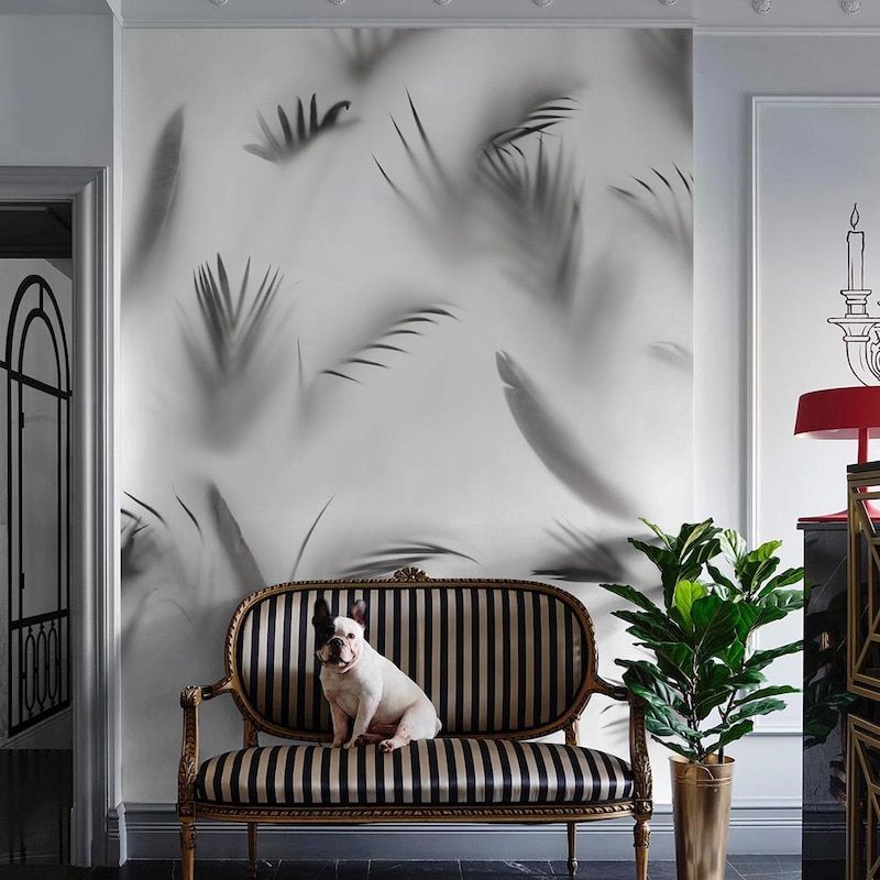 Black and White Palm Leaf Wallpaper - Etsy