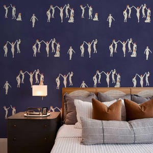 Tiefblaue Tapete mit eleganten weiblichen Silhouetten, Frauenwandbild, Körperformen, Schälen und Aufkleben, anpassbarer Druck