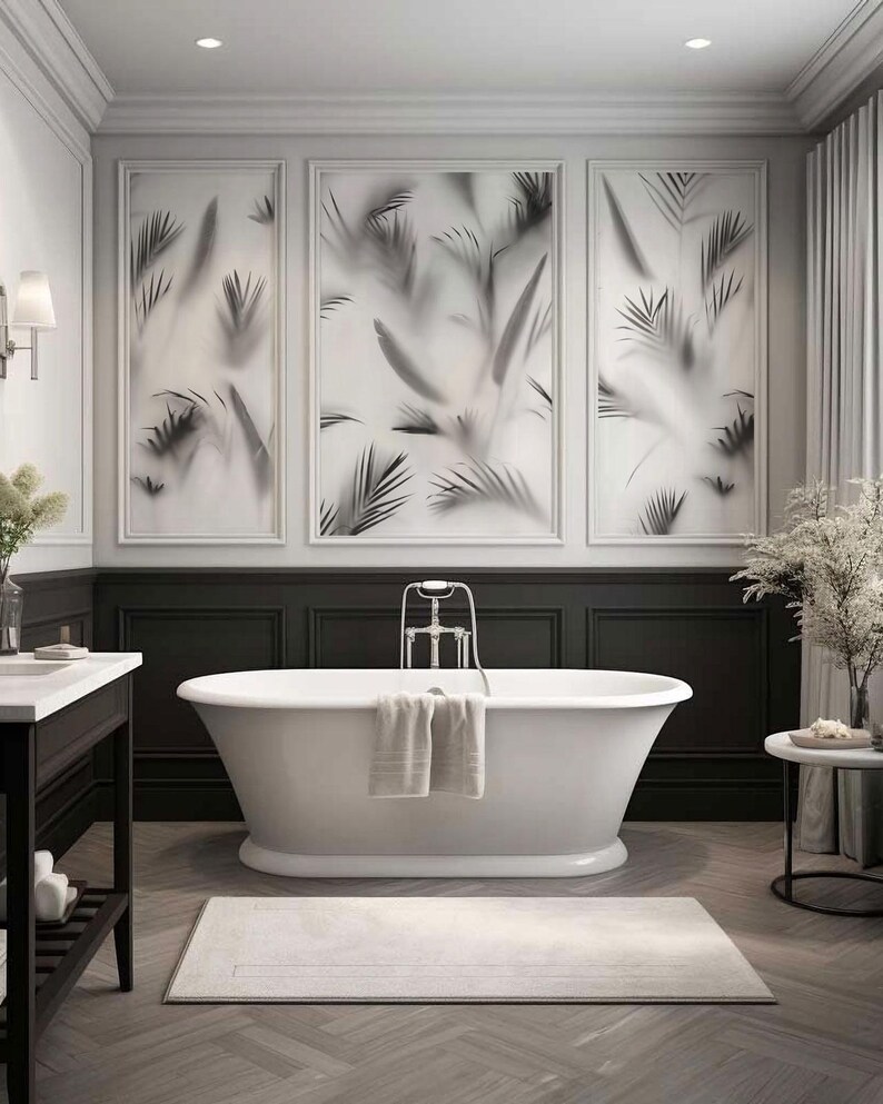 Black and White Palm Leaf Wallpaper Mural | Modern Tropical Wall ...