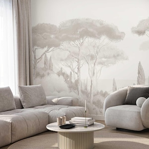 Forest Mural Wallpaper – Neutral Toned Tree Landscape Wall Art for Living Room or Bedroom, 5-128 color 2