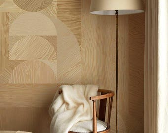 Wood veneer wallpaper mural – Faux wood mosaic wall and ceiling decor, peel & stick or non-woven custom size, 1-163R color 1