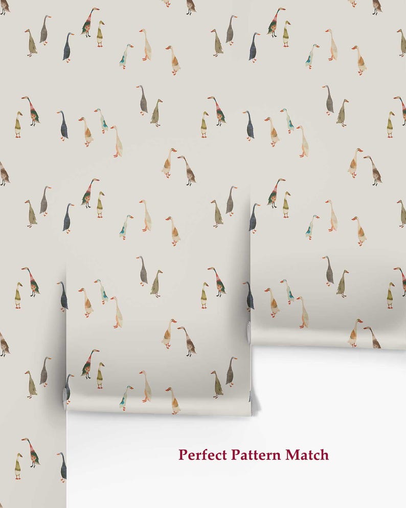 a repeating pattern of ducks in various colors and sizes, creating a visually appealing and lively design.