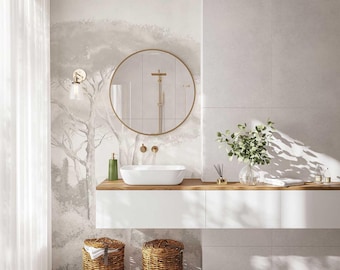 Beige bathroom and powder room wallpaper,  Forest mural wallpaper, tree wallpaper, 5-128 color 1