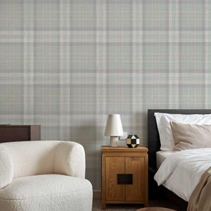 Blau Grau karierte Tapete - Klassische Tapete, Abziehen und Aufkleben oder Traditionelle Tapete, Elegante Karierte Wanddekoration für Wohnzimmer, Schlafzimmer, Kinderzimmer