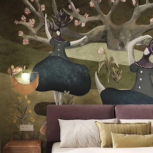 Wandbild Ballett-Tänzer für Wohnzimmer | Surreale Natur Tapete | Eleganter Fairycore Home Decor 5-104