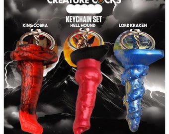 Creature Dongs Keychain Set: Hell-Hound, Kraken, Cobra - Adult Novelty