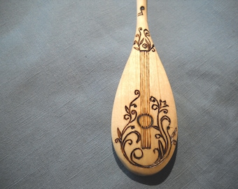 Guitar Wooden Spoon with wood burning pyrography