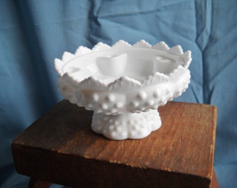 Fenton Hobnail White Milk Glass Centerpiece Candle Holder Flower Bowl