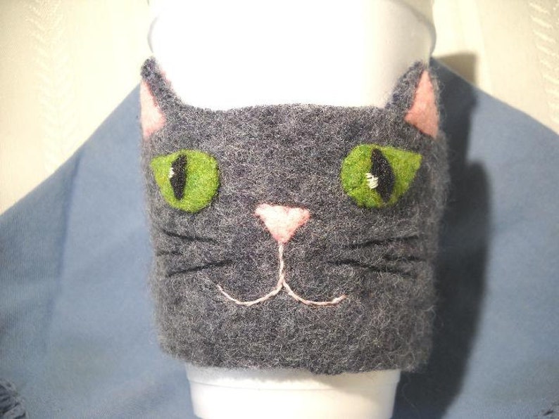 Felted Wool Cat Coffee Cozy image 1