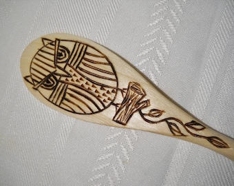 Owl Wooden Spoon Wood Burned Pyrography