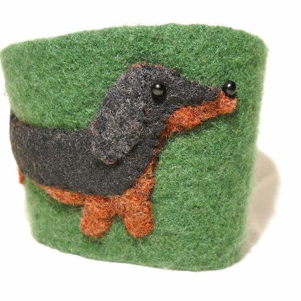 Black and Tan Dachshund  Felt Coffee Cozy