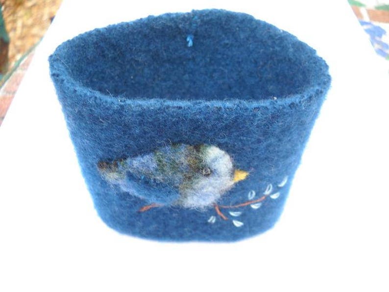 Felted Wool Blue Bird Coffee Cozy Cup Sleeve image 2